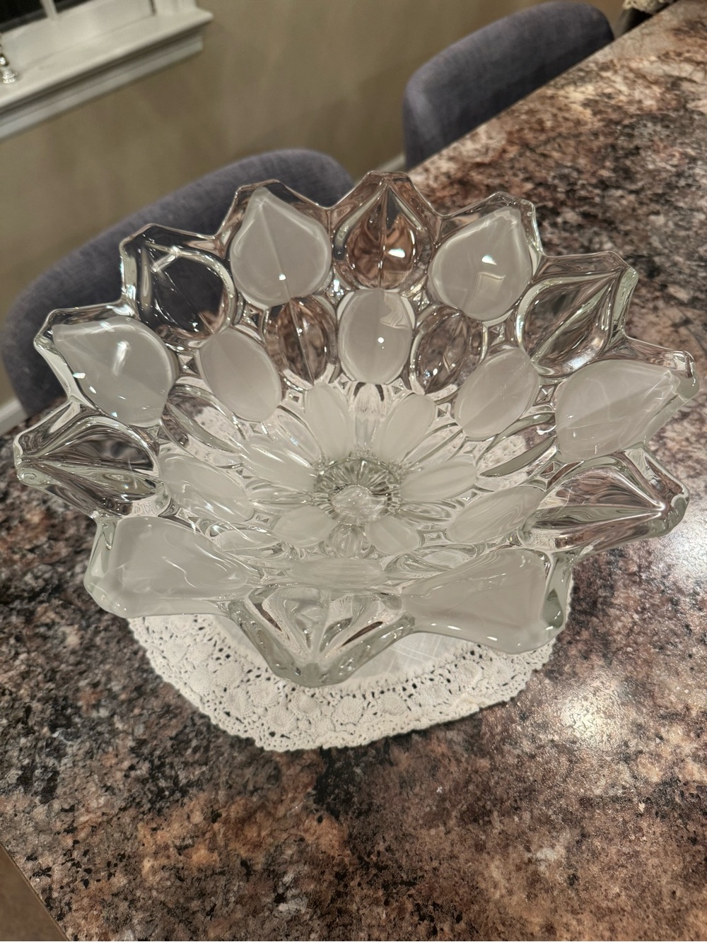 Vintage Crystal Clear Industries Moravia pattern frosted glass footed bowl